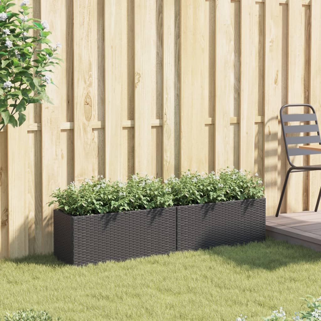 Donice ogrodowe z 2 wkładami 2 szt czarne 72x30x32 cm polirattan stalowa rama dekoracyjne do kwiatów taras balkon
