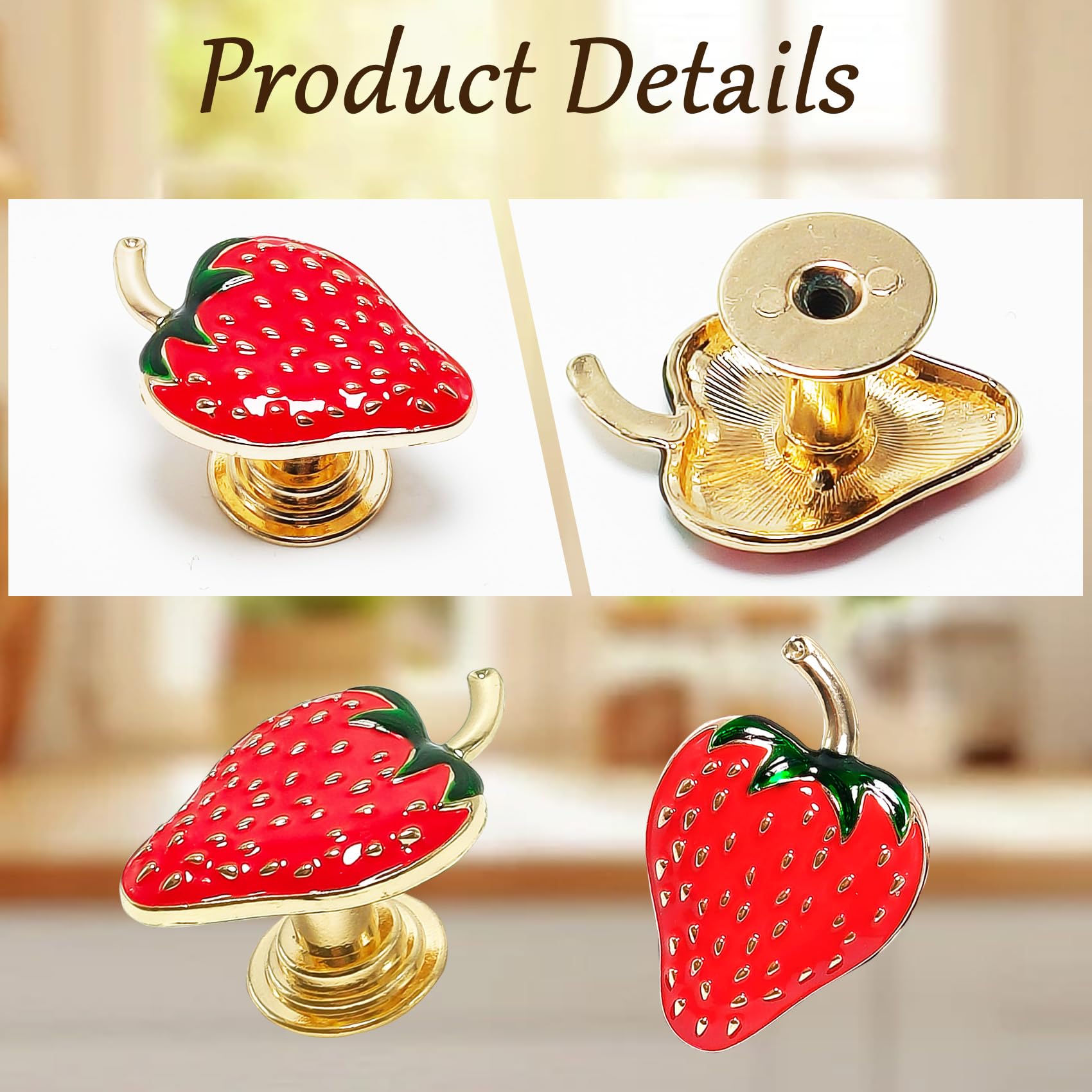 Strawberry Cabinet Knobs - Cute Fruit Drawer Pulls -3 Strawberry Cabinet Knobs - Cute Fruit Drawer Pulls -3