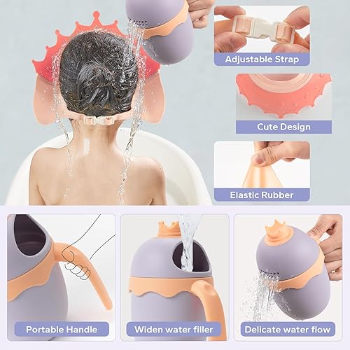 Miniatura 3 de FUNUPUP Gorro de baby shower para niños, protector ajustable para lavado de cabello de niños pequeños con taza de enjuague de champú, gorra de baño,