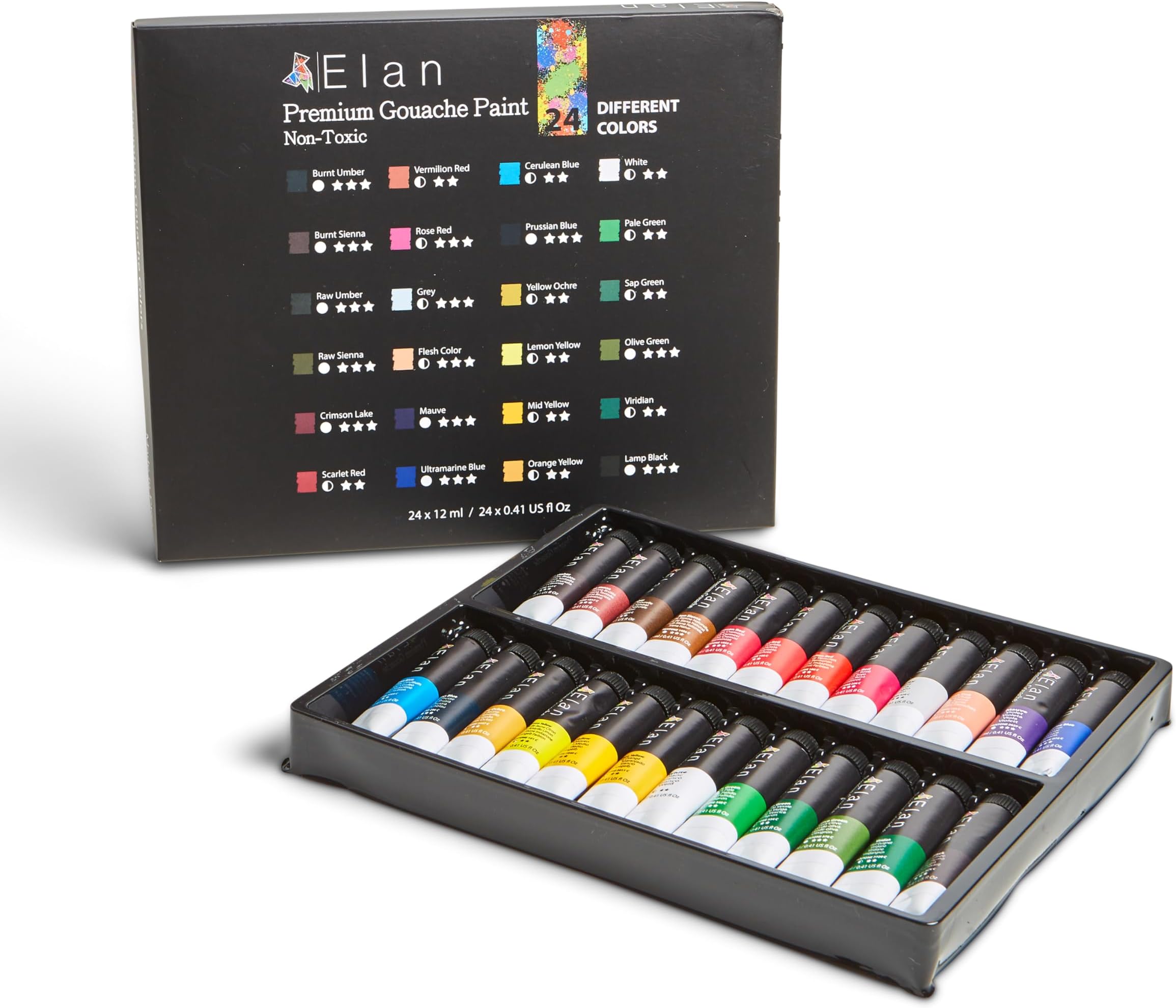 Elan Gouache Farben Set, 24 Gouache Farbe Tuben 12ml, Premium Gouache