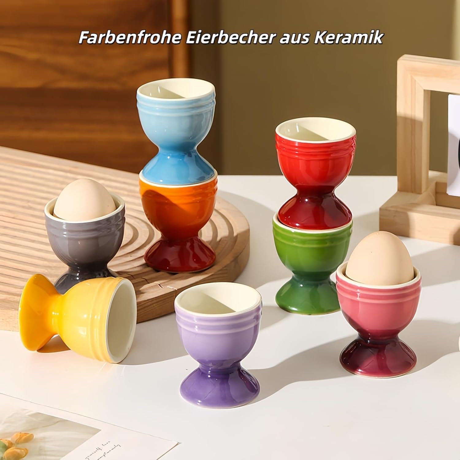 Lot de 6 coquetiers en céramique, 6 couleurs, avec creux stable, pour cuisine, petit déjeuner et fête, passe au lave-vaisselle