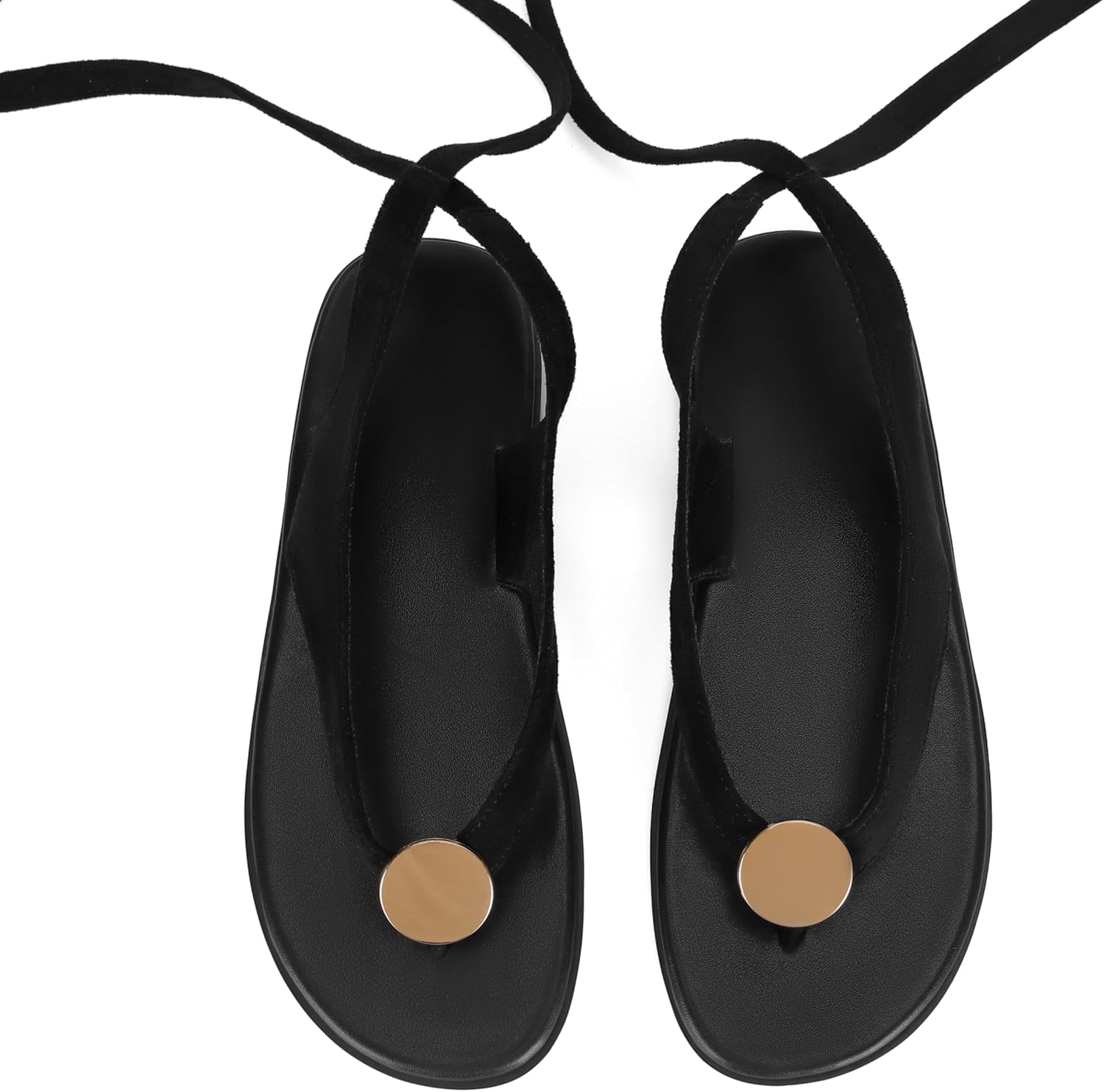 Flat Sandals for Women Strappy Sandals Comfortable Dressy Beach Flip Flop Slides Thong Sandals for Women with Metal Circular - Image 5