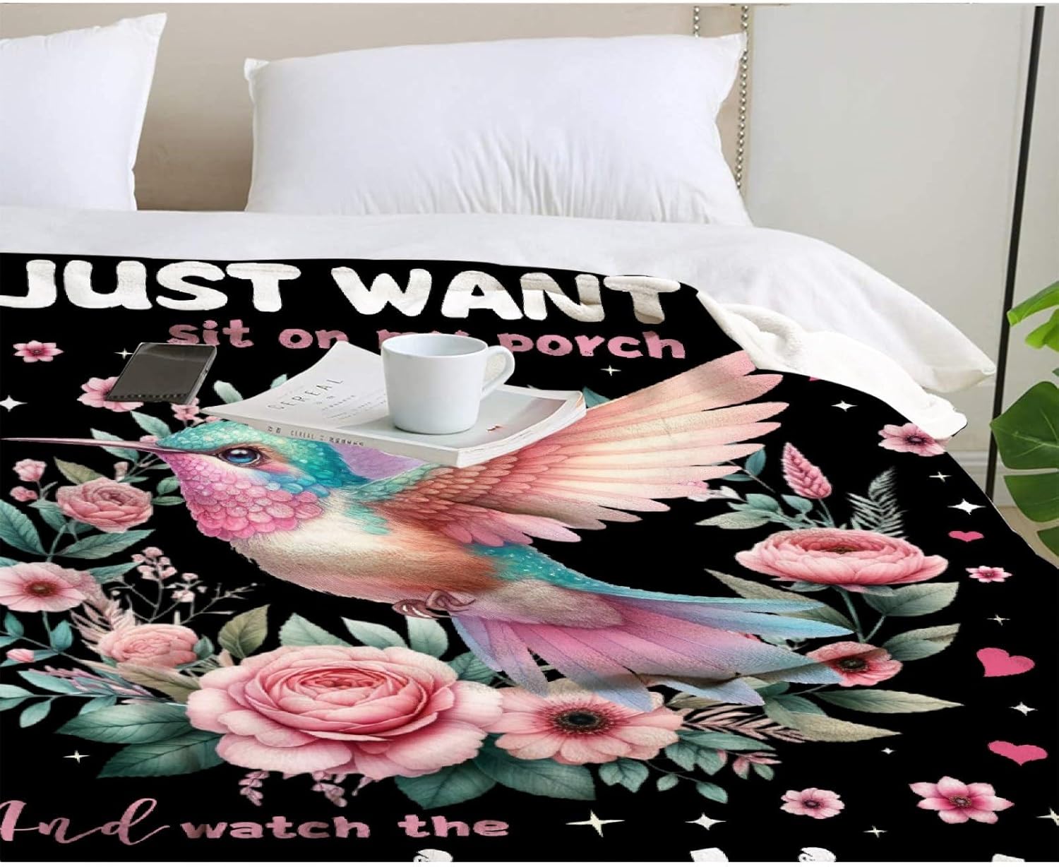 Hummingbird Blanket, Bird Gifts for Girls Women Birds Lovers,Watching Hummingbirds Floral Print Throw, Plush Flannel Bird Quilt for Bed Sofa Travel, 40''x 50'' for Kids - Image 5