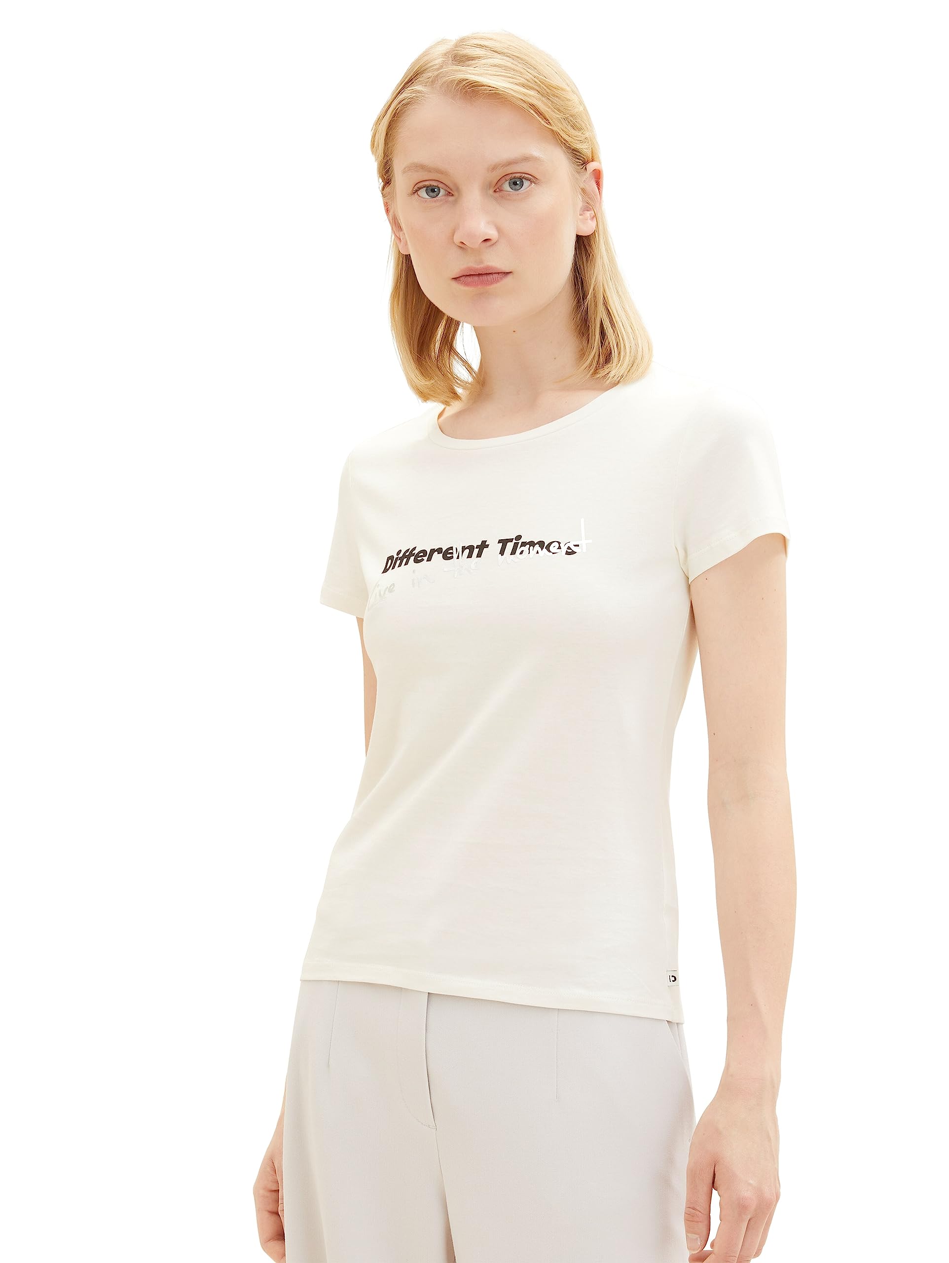 TOM TAILOR Denim Women's T-Shirt with Print, 10348 Gardenia White, M