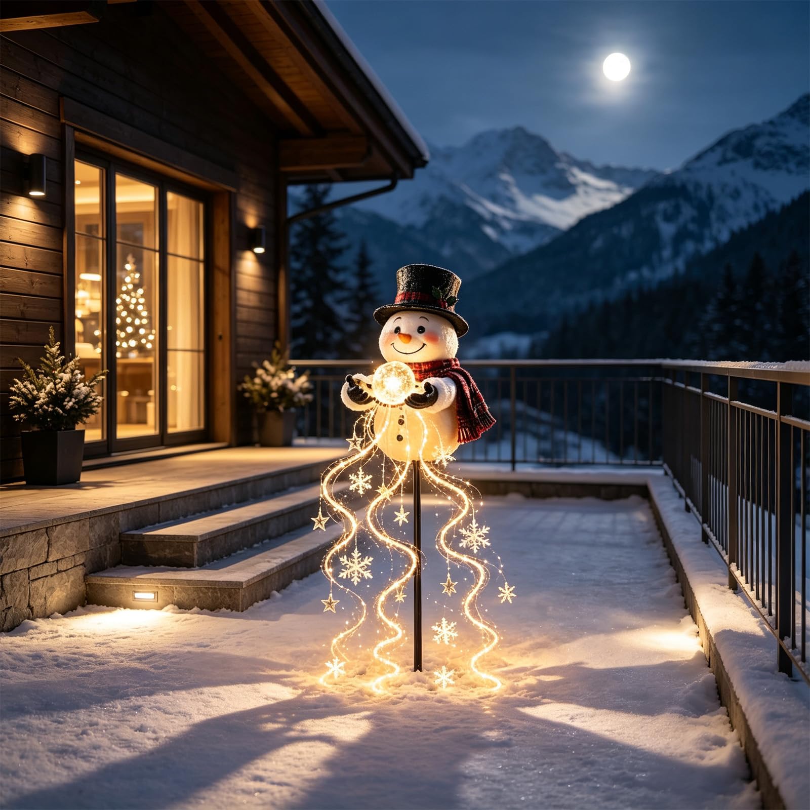 Snowman Magic Fountain,Weihnachtsdeko Outdoor Schneemann，A：2