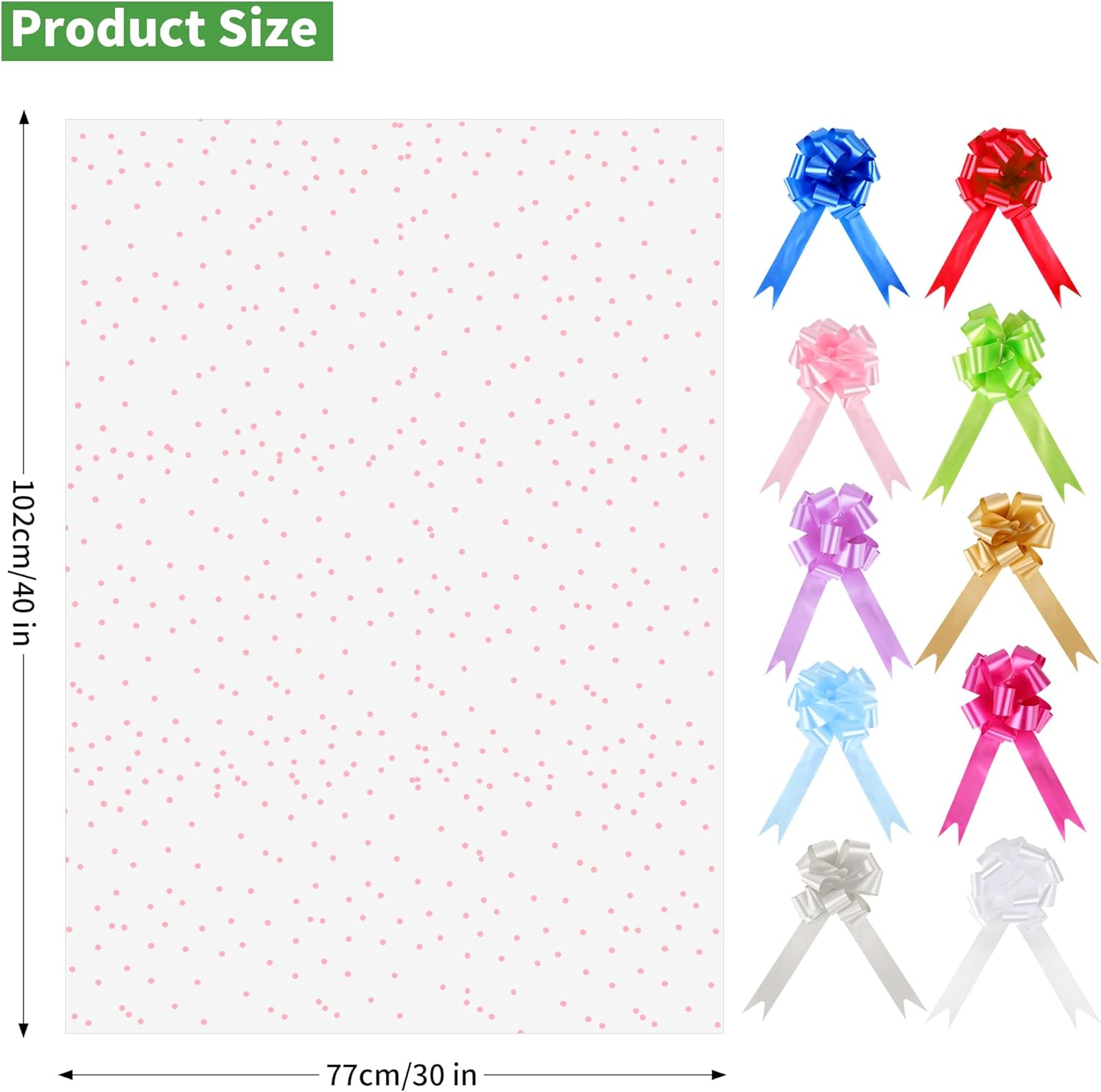 CMFYHM 10 Pack Large Cello/Cellophane Bags with Pink Polka Dot (30in x 40in) Clear Basket Bags,Clear Cellophane Wrap Bags for Gift Baskets, Gift Bags with 10 Colour Bows - Image 2