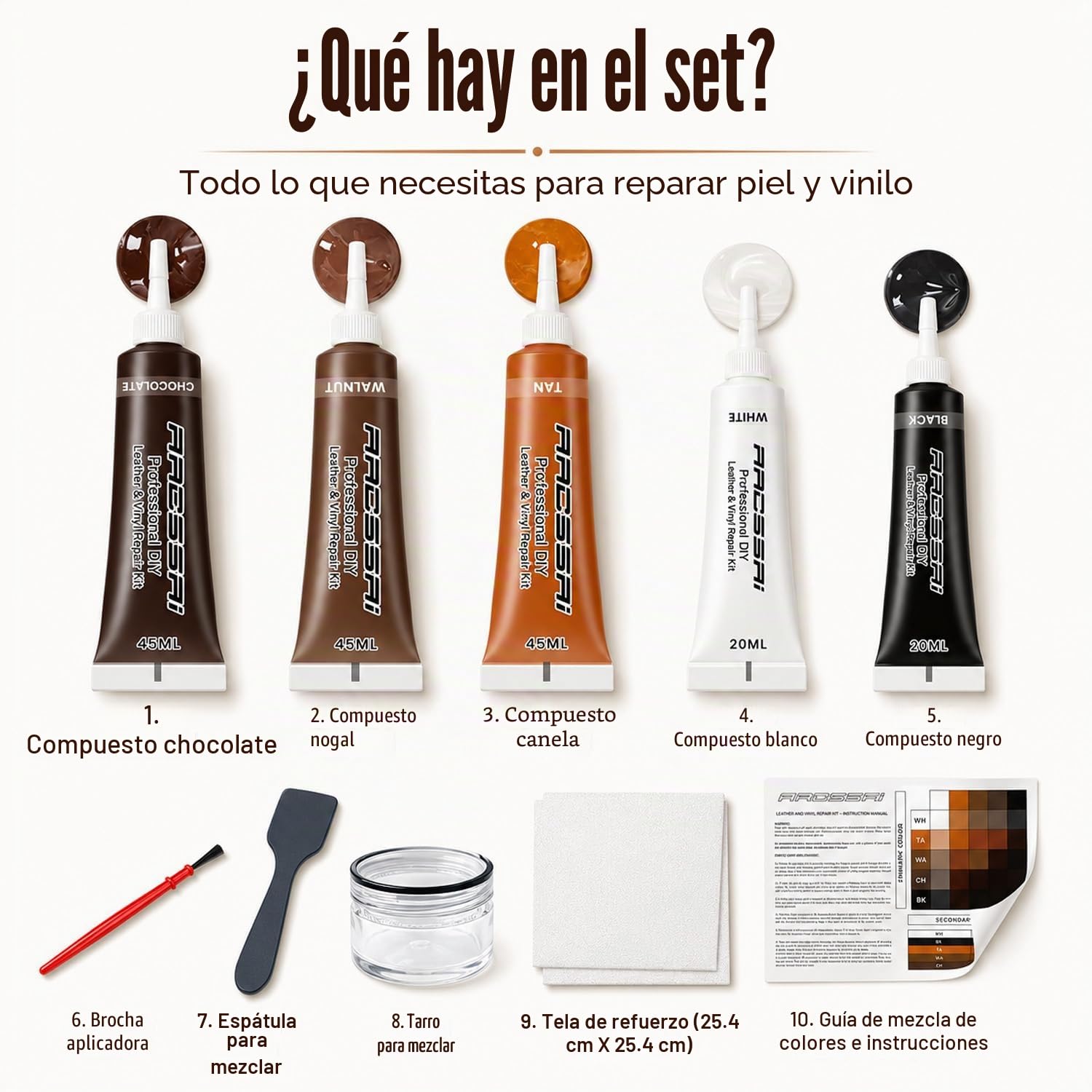 ARCSSAI ARCSSAL Kit de reparación de Cuero marrón para Muebles, Kit de reparación de sofá de Cuero para sofá, Chaqueta, Asientos de Coche y Bolso con Instrucciones Muy Sencillas, restaura Cualquier
