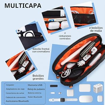Teskyer Travel Cable Organizer - Portable, Waterproof, Compact Design, Travel Organizer, Travel Accessories, 23 x 13 x 5 cm, Black