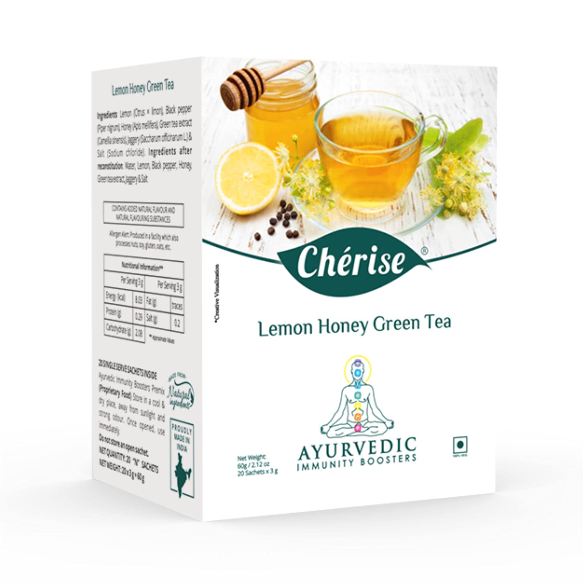 Cherise Lemon Honey Green Tea, Ayurvedic Immunity Booster (3 g x 20 Sachets)