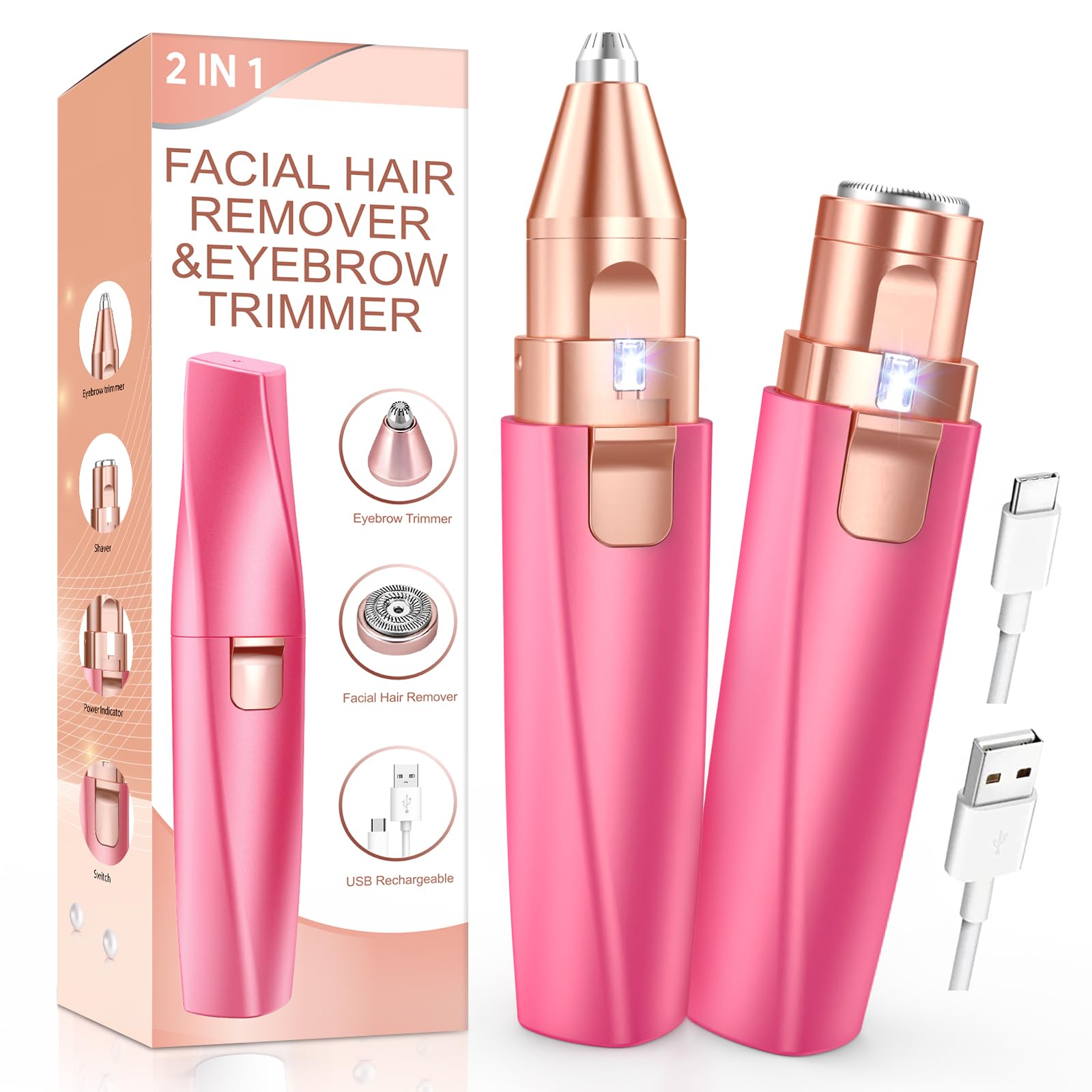 Augenbrauen Trimmer & Gesichtshaarentferner für frauen: iFanzeTech Rasierer Damen, 2-in-1 Augenbrauenrasierer und Gesichtsrasierer, Haarentfernung Gesicht Damen für Augenbrauen Oberlippe Kinn Wangen