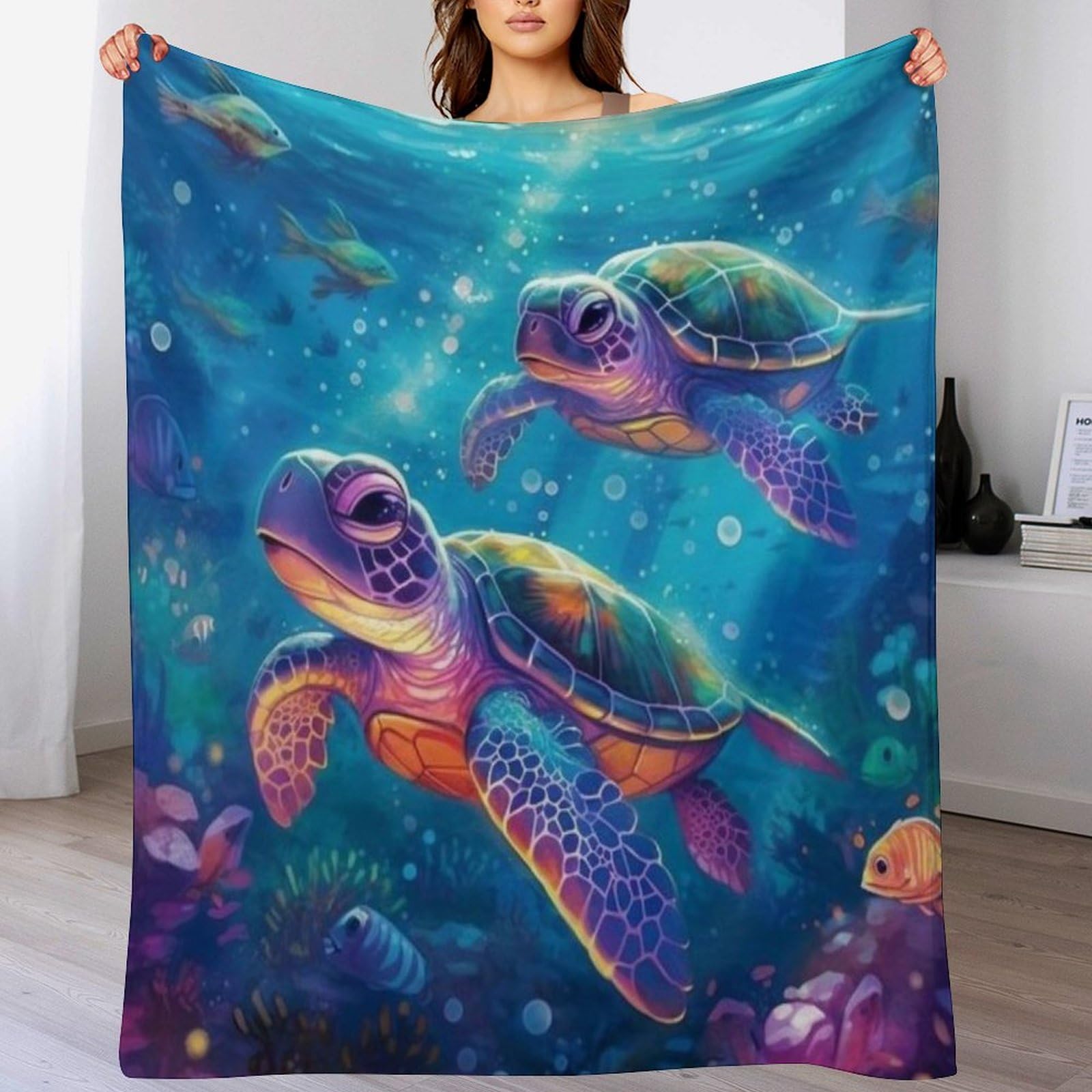 Plaid tortue en flannel légère pour vos soirées cocooning au salon