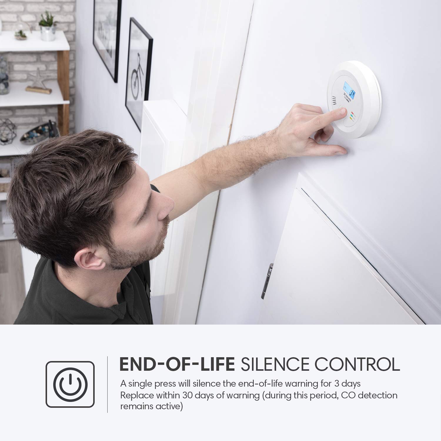 X-Sense Détecteur de Monoxyde de Carbone avec Batterie Échangeable et l'Écran LCD, Concentration de Monoxyde de Carbone avec Bouton de Test et Voyant d'état LED, CO03B