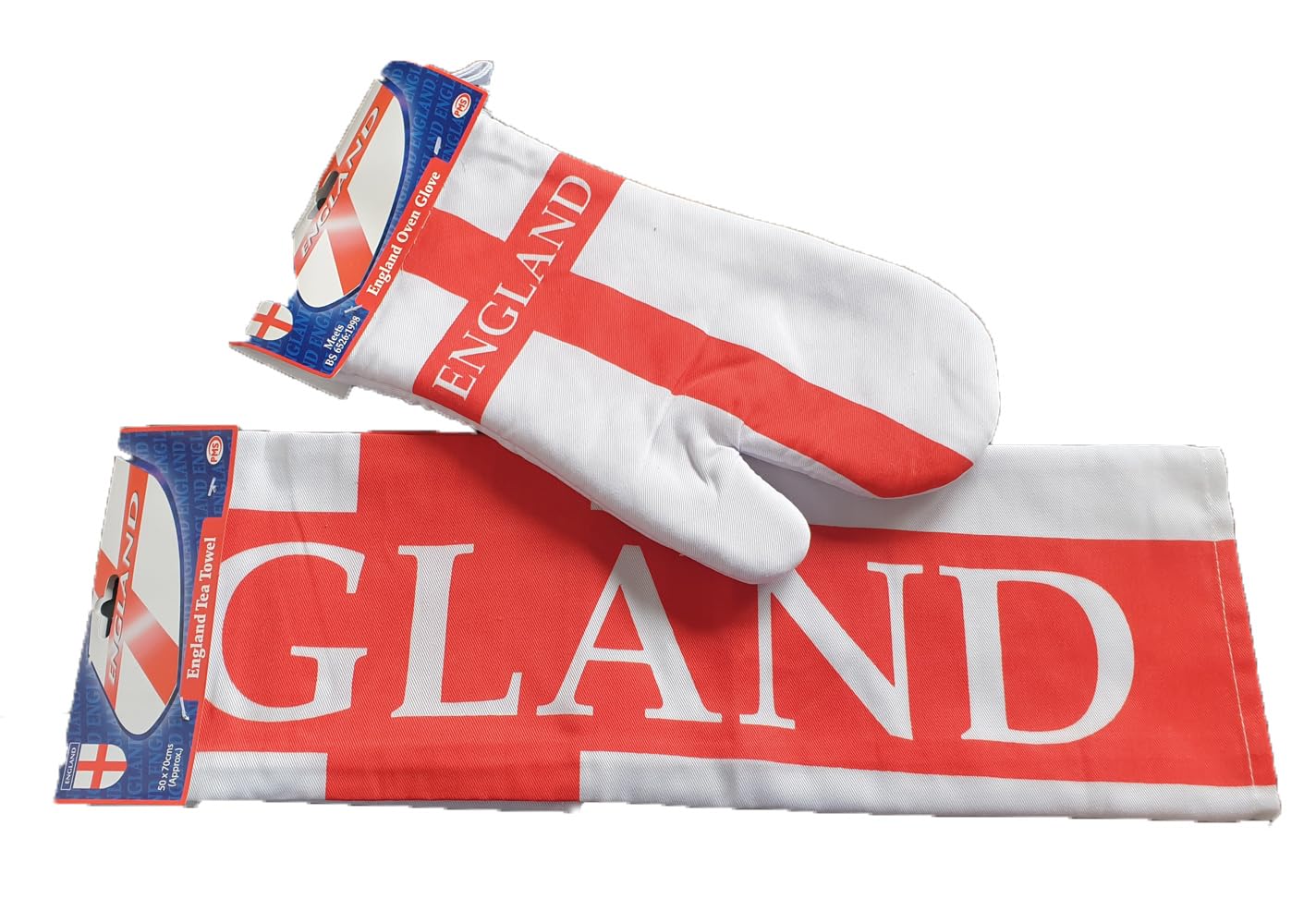 England Cotton Blend Tea Towel and Oven Glove/BBQ Mitt, Red and White St George Design, Kitchen Accessories