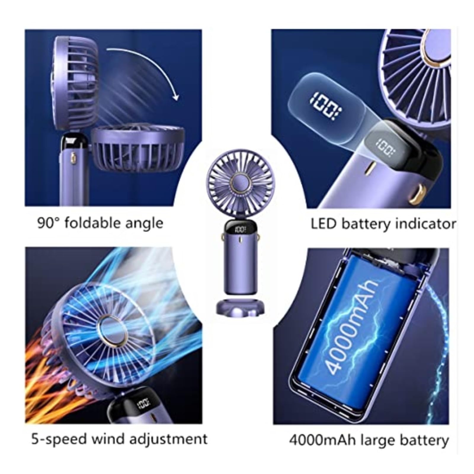 Mini Ventilatore Con Display A LED Portatile Da Viaggio Collo Gamma 7-20 Ore Condizionatore D'aria Fredda Estiva Ricarica USB For Esterni Vento Forte(5000mA 12-20h Range)