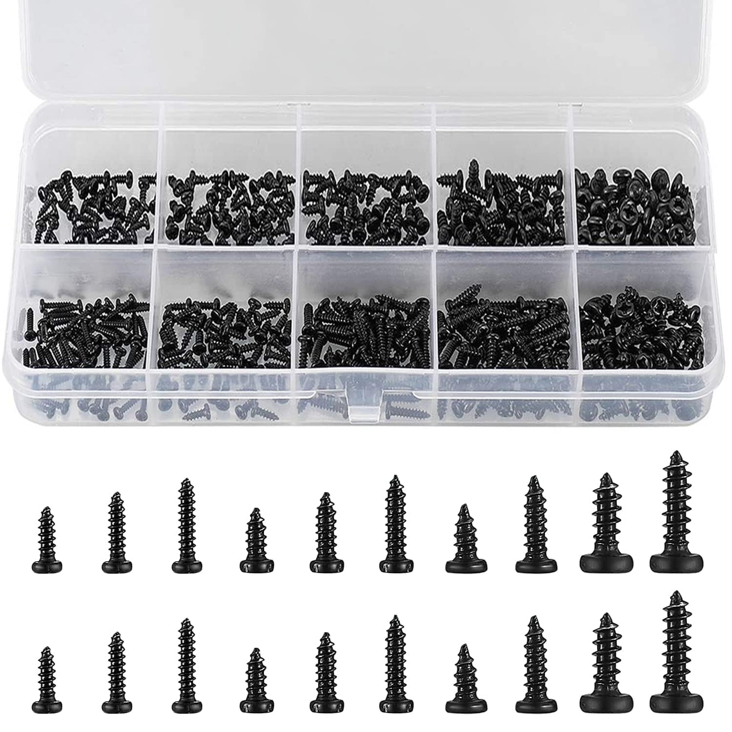 1000 Pieces Black Self Tapping Screws Sets for M1 M1.2 M1.4 M1.7