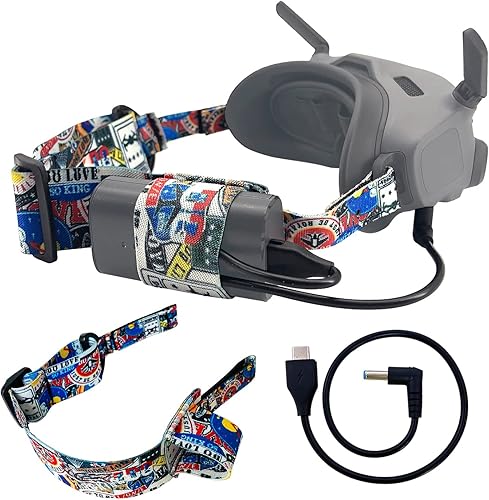 Correa ajustable para la cabeza y cable de alimentación de 118in para DJI Avata Goggles 2 cable de carga de alimentación y correa para la diadema