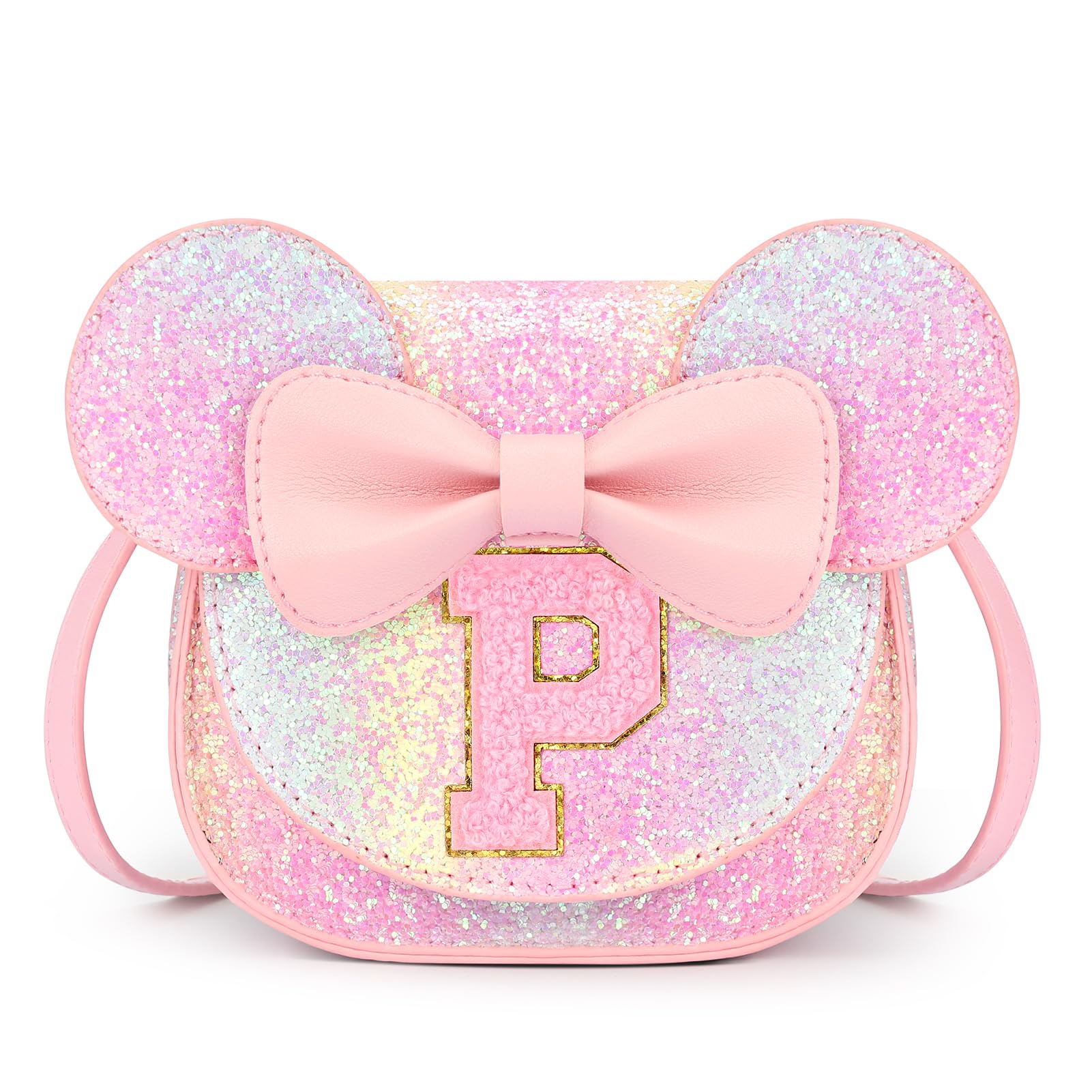 mibasies Toddler Purse 3-8 Girls, Glitter Rainbow Letter P Birthday Gift