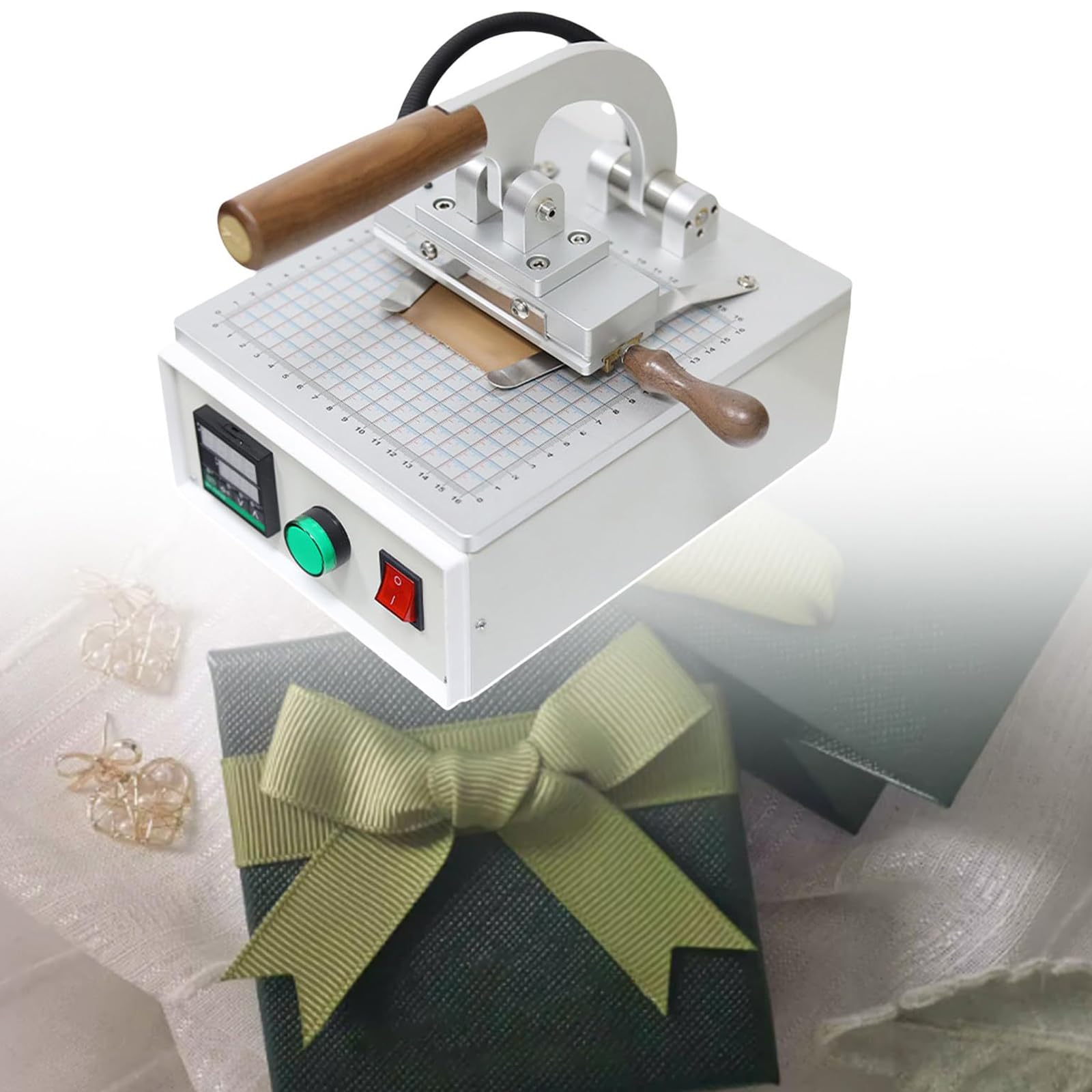 Stampatrice a caldo - Timbro manuale ribaltabile in metallo con piastra riscaldante a controllo digitale per una facile goffratura della pelle, multifunzionale e facile da usare