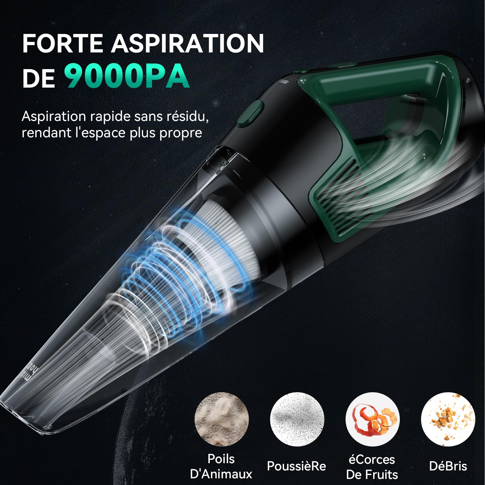 Minthouz Aspirateur A Main, Aspirateur De Table Puissant sans Fil 120 W, Charge Rapide, Autonomie De 30 Minutes, avec LumièRe LED, Convient pour La Maison, La Voiture, Le Bureau