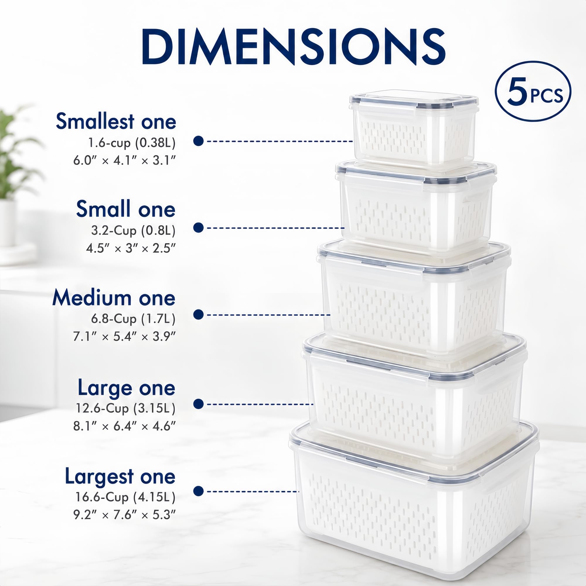 5 contenitori per frutta con scolapasta – organizer per frigorifero
