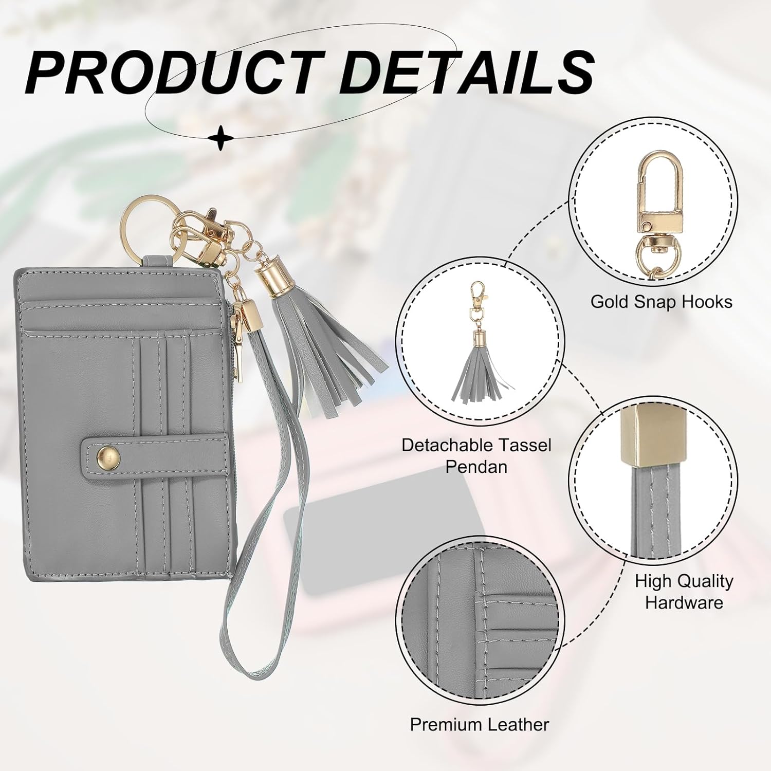 uxcell Slim Wallets Wristlet for Women, RFID Credit Card Case Keychain with Tassel PU Wristlet - Image 3