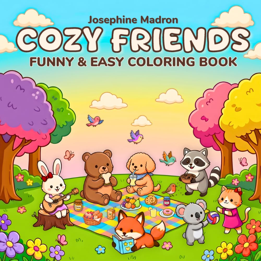 Cozy Friends: Coloring Book for Adults and Teens Featuring Simple and Easy Designs with Little Animal Besties, Fun Daily Adventures, and Adorable Scenes for Calm, Creativity, and Relaxation