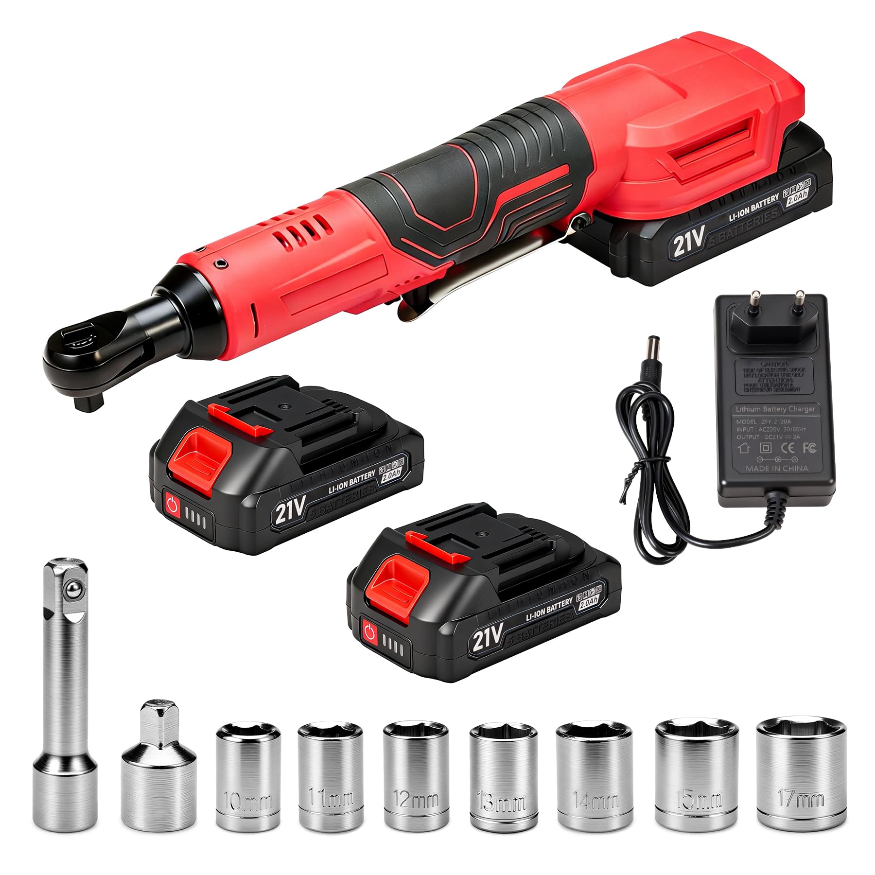 Clé à Cliquet Sans Fil 3/8", Cliquet Électrique 85Nm avec 2 Batteries 2.0Ah, 220 tr/min, Jeu de 7 Douilles et Adaptateurs, Outil Idéal pour Réparations Automobiles et Montage
