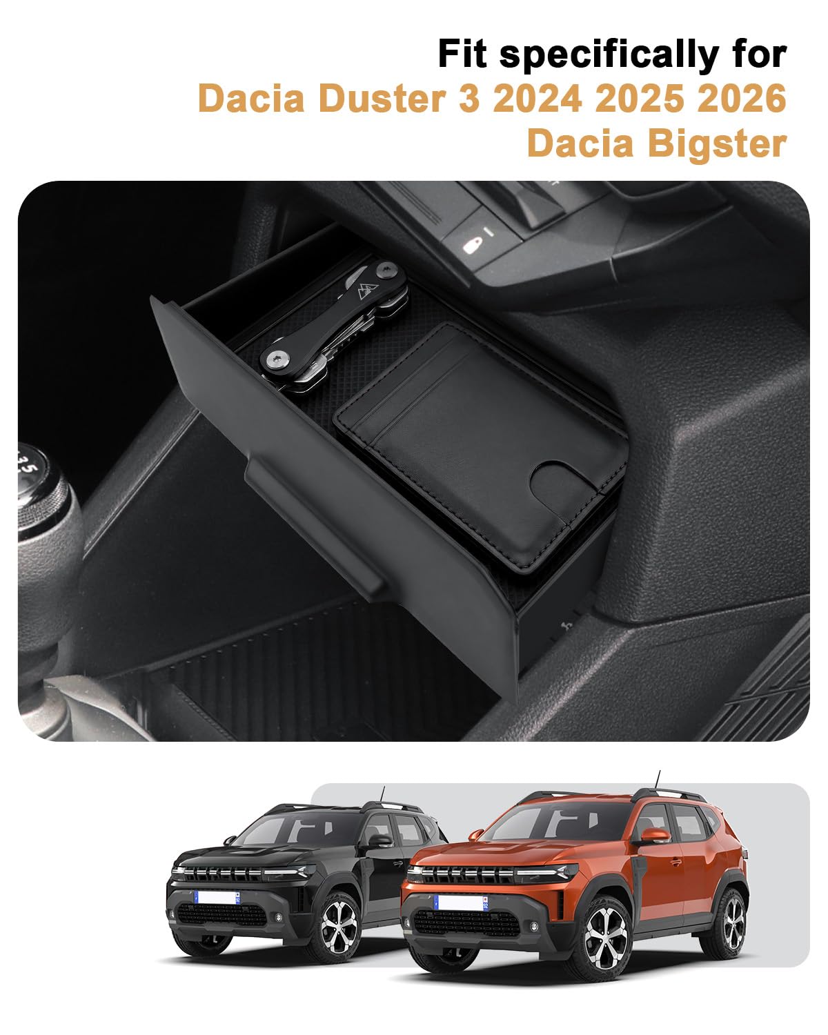 ECOZEN Organizer per console centrale Dacia Duster 3 2024-2026/Dacia Bigster 2025-2026 3D ABS Console Centrale Contenitore Cassetto con cuscinetto antiscivolo, vassoio portaoggetti nascosto Duster III