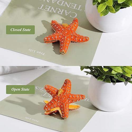 Miniatura 3 de LONGSHENG - SINCE 2001 - Pintado a mano esmaltado estrella de mar anillo titular de la baratija caja de joyería coleccionable figura de cristal caja