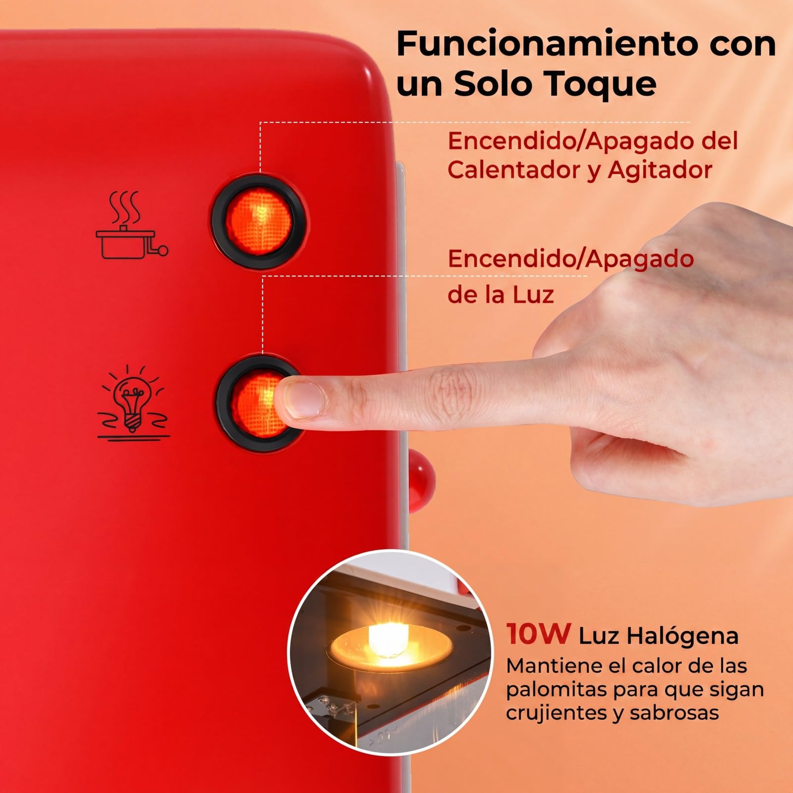 COSTWAY 300 W Palomitero Eléctrico Antiguo, Máquina de Palomitas Sobremesa con Luz Halógena, Olla de Acero Inoxidable, Cucharas para Granos y Aceite, Bandeja de Servicio, Rojo