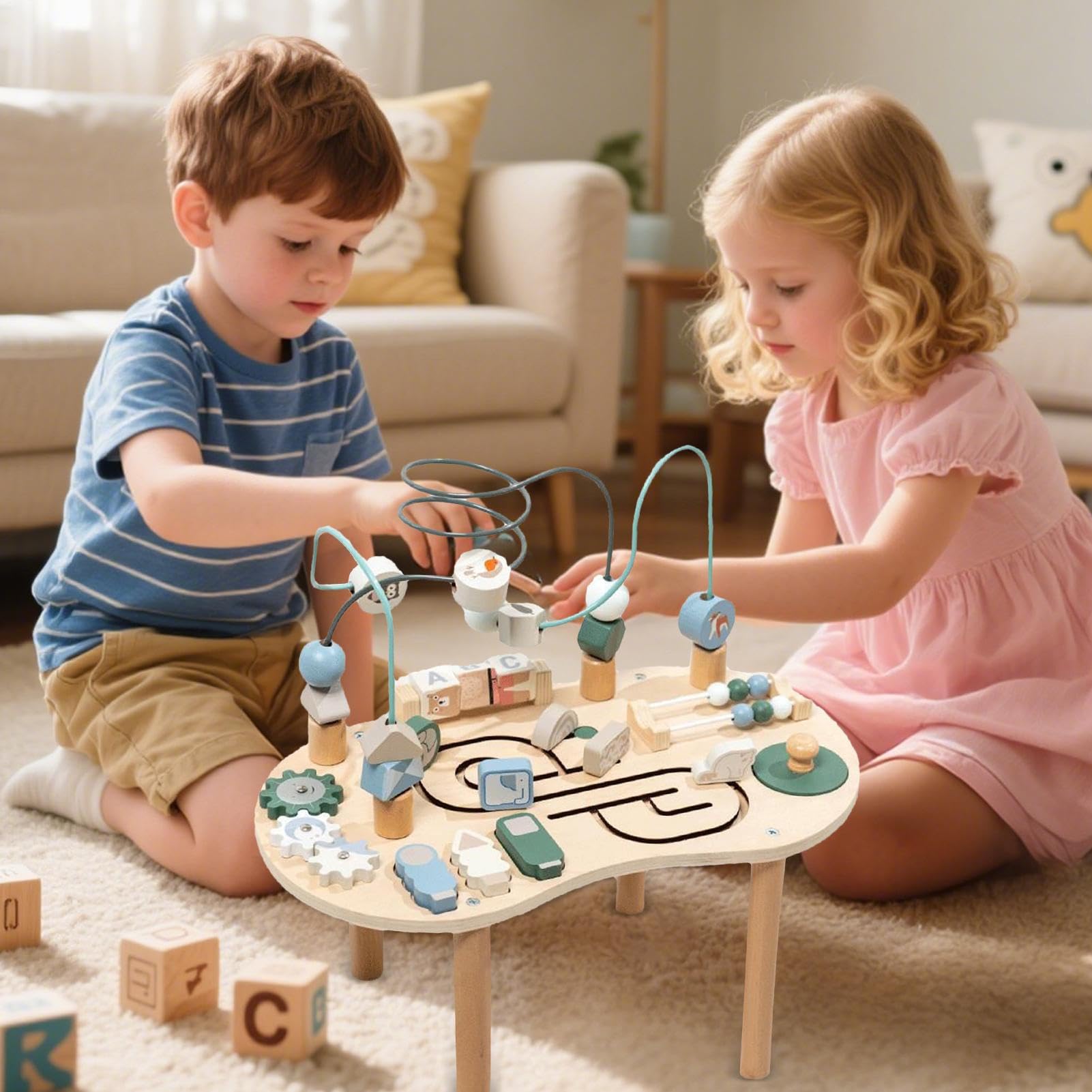 Table d'Activités - Table de Jeu pour Tout-Petits - Bureau d'apprentissage en Bois Garçons et Filles Maison Jardin Cadeaux Anniversaire Noël