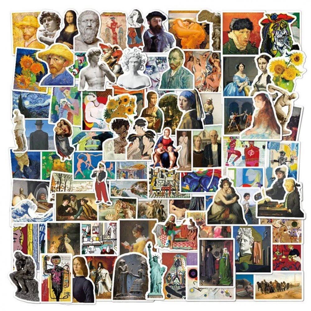 Fituenly Style 1 100Pcs Classic Art Stickers Retro Oil Painting Style Stickers Vinyl Waterproof Sticker For Laptop Skateboard Luggage Phone