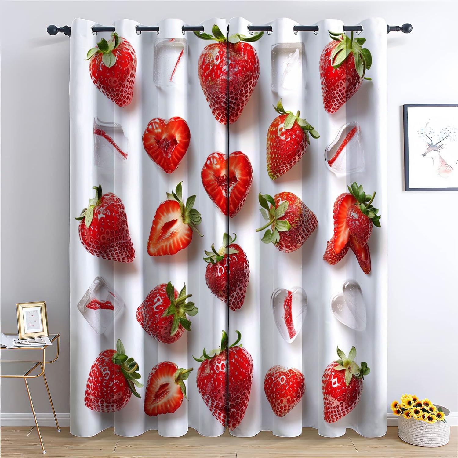 Rideaux opaques isolants de salon et chambre : lot de 2 rideaux occultants fraise aux fruits