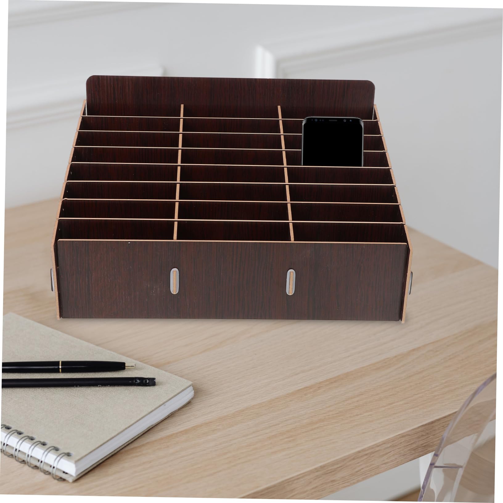 Organizer da Scrivania Versatile Multi-scomparti in Legno Porta Cellulare e Classificatore per Cellulari e Piccoli Oggetti per Aula e Ufficio