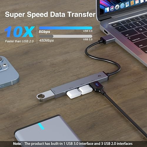 Miniatura 3 de Estación de acoplamiento, concentrador TOTU USB A, 4 puertos USB A 3.0 + USB A 2.0 * 3 estación de acoplamiento - Transferencia de datos de 5 Gbps,