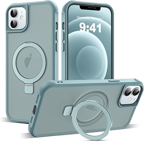Miniatura 185 de Funda de grado militar compatible con iPhone 14 Plus de 6.7 pulgadas, con soporte magnético invisible tipo anillo, compatible con MagSafe y gran