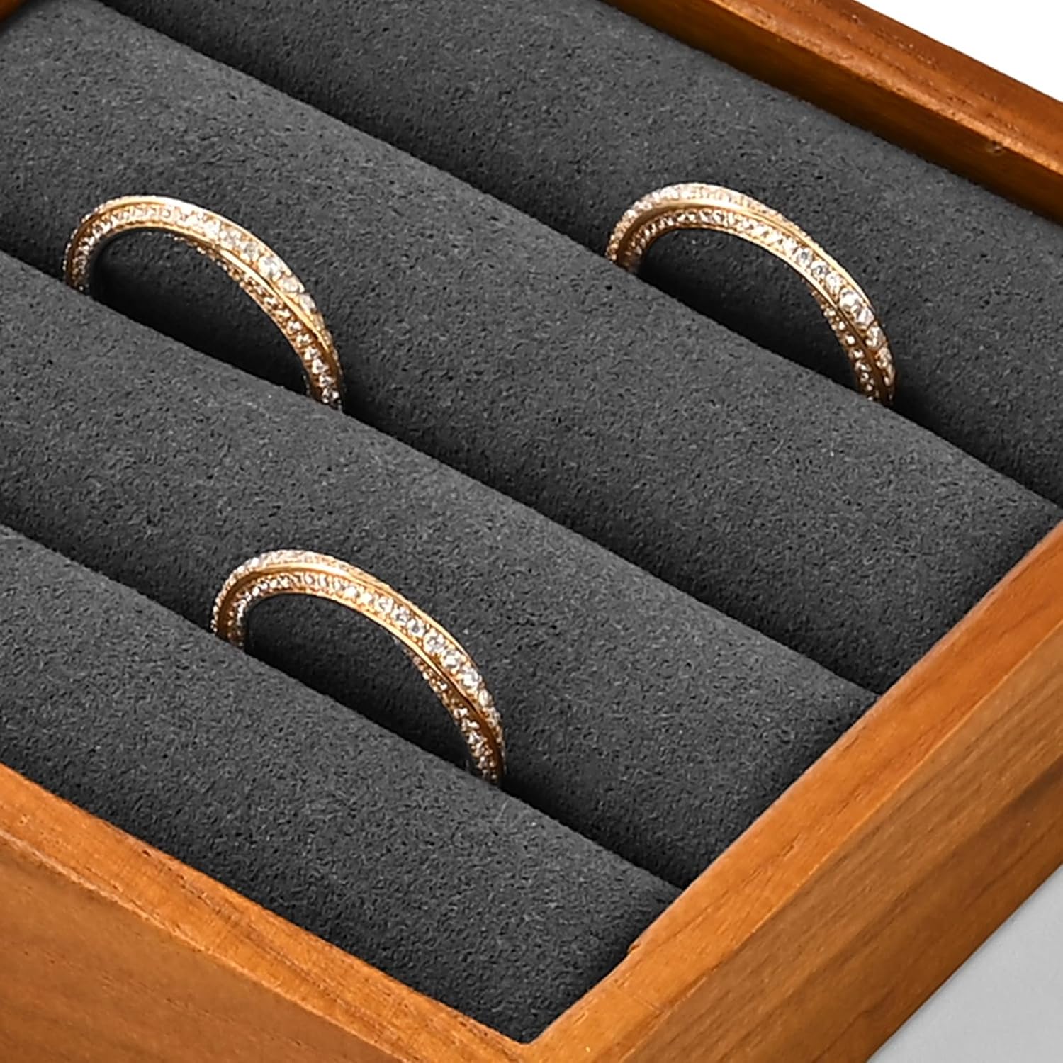 Solid Wood 3-Slots Jewelry Ring Display Tray Showcase Small Jewelry Display Organizer Tray for Rings(S,Grey)