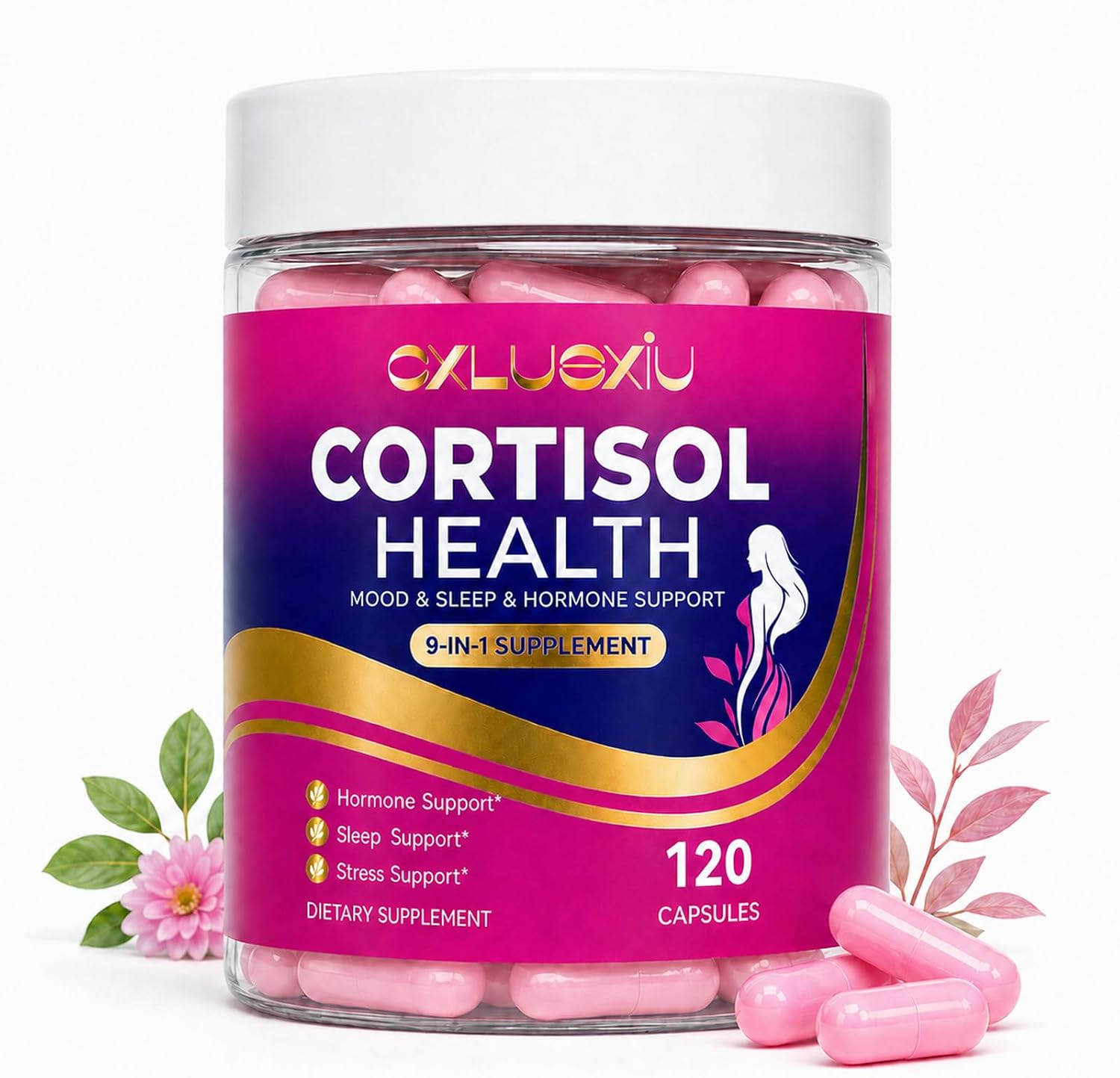 Cortisol Support Supplement for Women, Calm Mood, Healthy Stress Response, Relaxation & Hormonal Balance Support with Ashwagandha, L-Theanine, Magnesium, DIM, Chasteberry, Melatonin, 120 Capsules