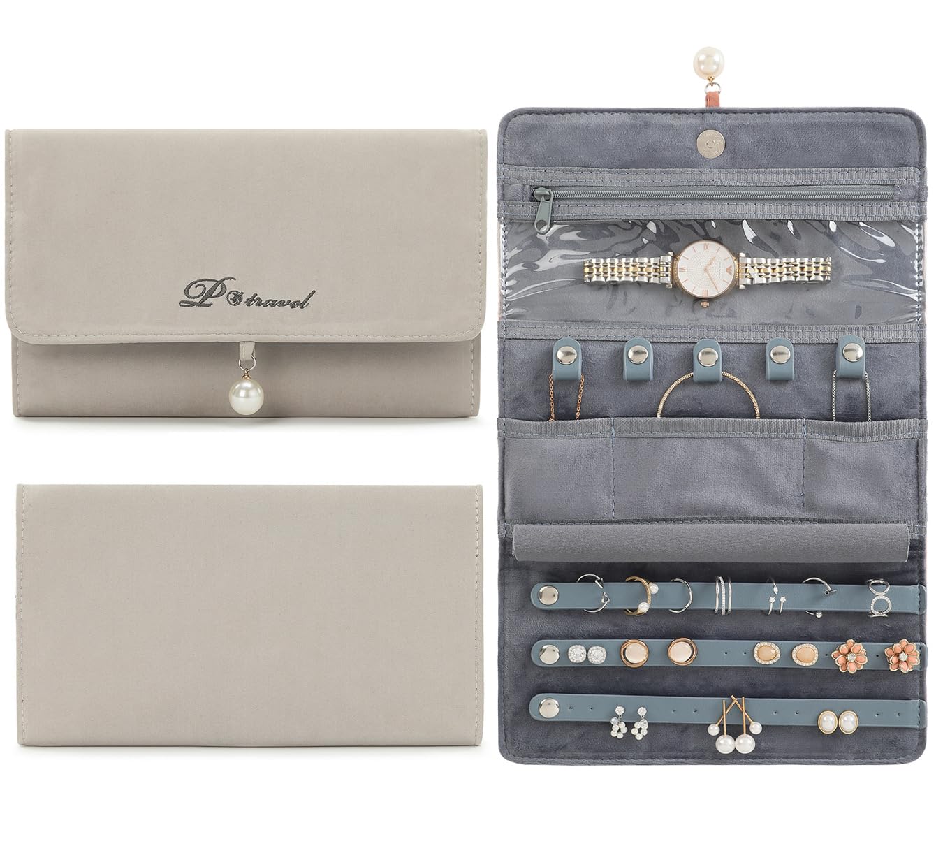 VanFn Jewelry Rolls, Travel Jewelry Organizer Roll, Foldable Jewelry Case, Women Jewelry Storage Bag for Journey-Rings, Necklaces, Earrings, Bracelets, Watches, Brooches P.Travel Series