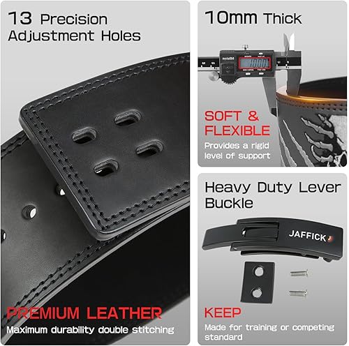 Miniatura 4 de Jaffick Cinturón de elevación de palanca Power de 0.394 pulgadas (0.394 in) de cuero genuino extremadamente resistente, soporte de espalda baja para