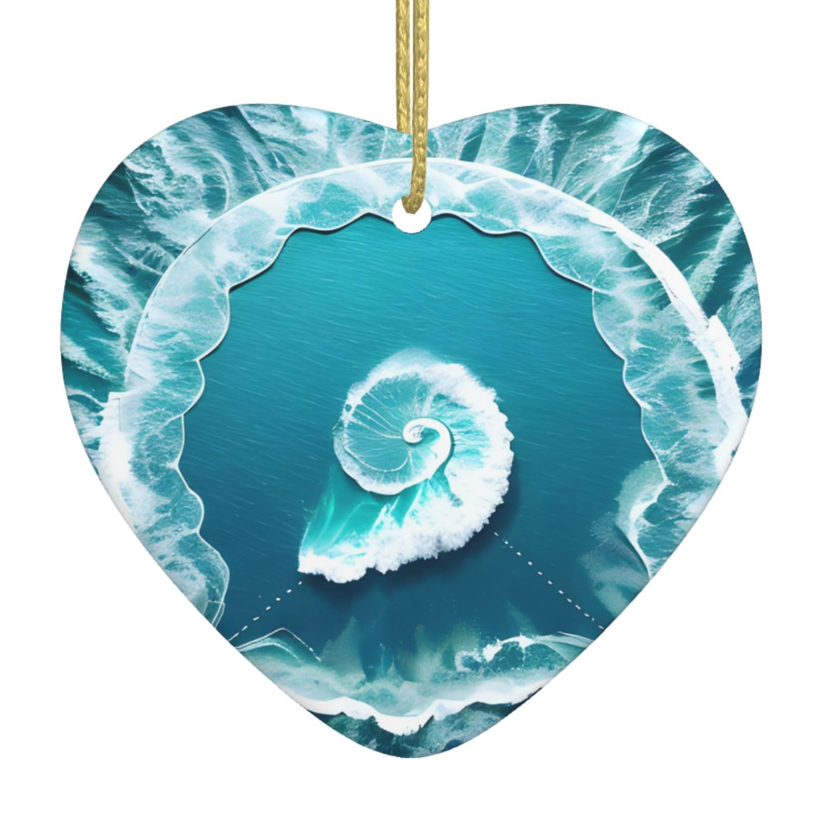 Sea of Love Ceramic Christmas Heart Pendant with Silk Thread, Christmas Tree Home Decoration