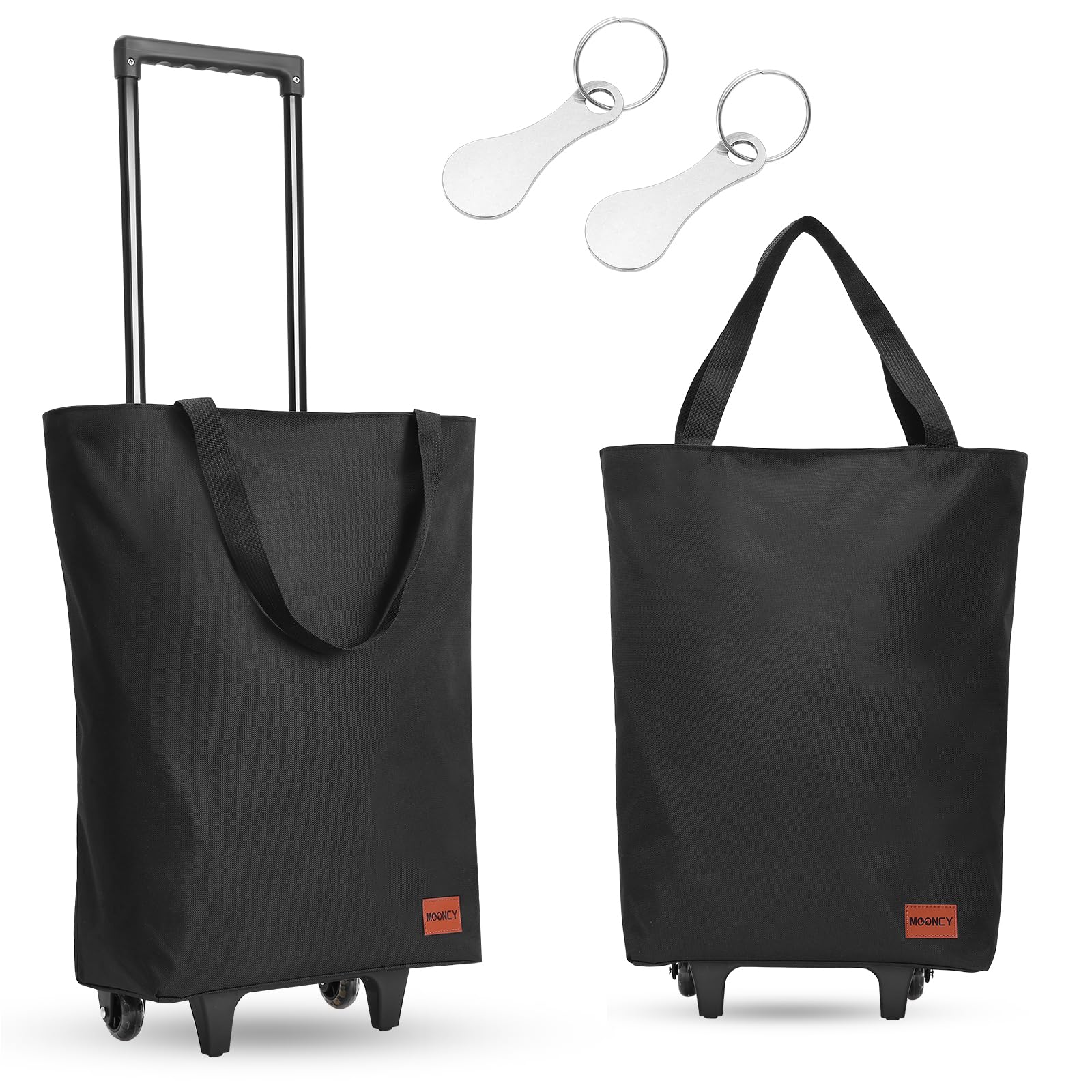 MOONCY 2 in 1 Shopping Trolley, 30L Large Folding Shopping Bag on Wheels, Lightweight Foldable Grocery Trolleys for Camping Traveling and Laundry, Black