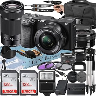 Sony Alpha a6400 Mirrorless Digital Camera (Black) with E PZ 16-50mm + E 55-210mm OSS Lens + SanDisk 128GB Memory Card + C...