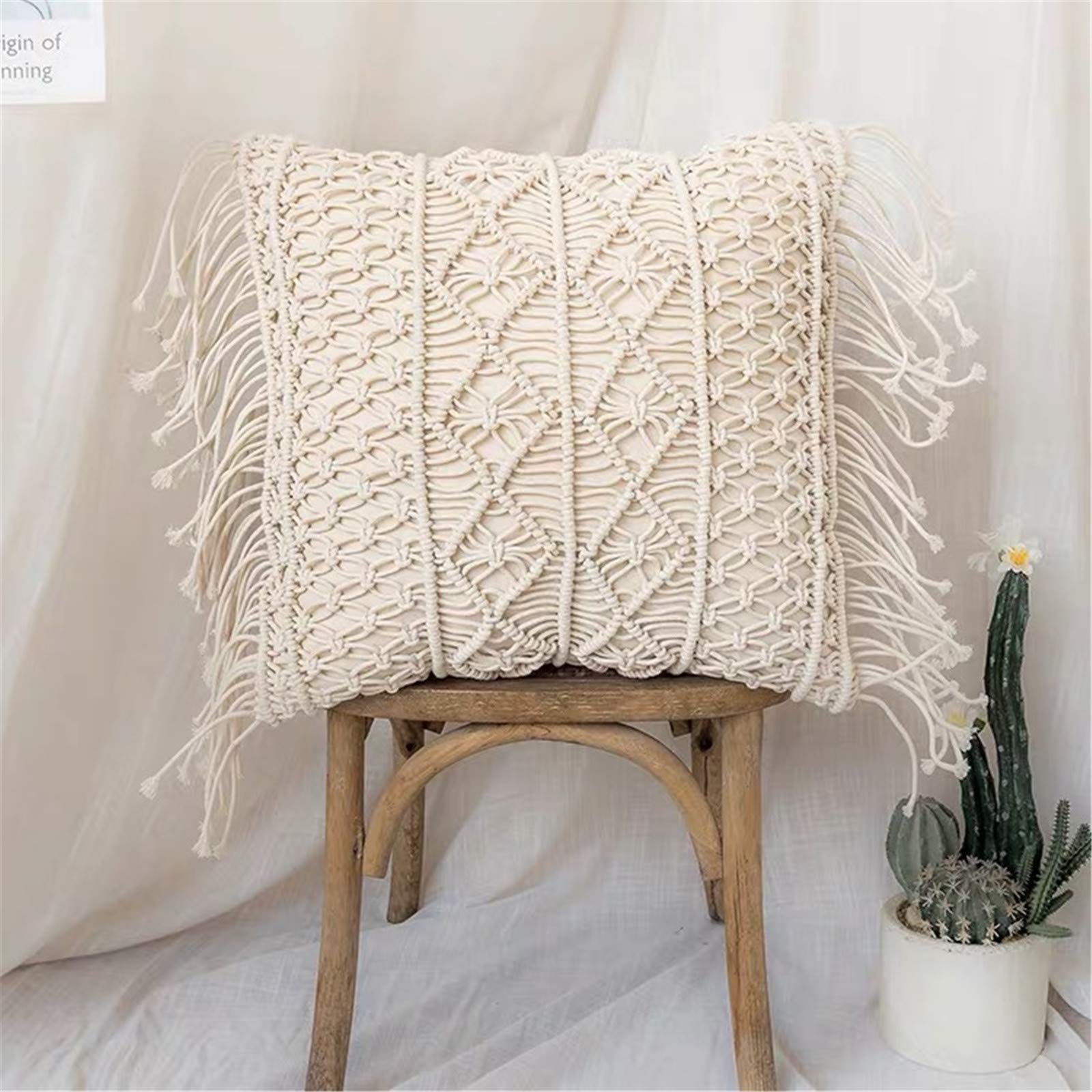 Cuscino boho, boho, con nappa, manuale di tessitura in macramè, cuscino per divano, cuscino lombare, decorazione boho (# 122, cuscino + federa 45 x 45 cm)