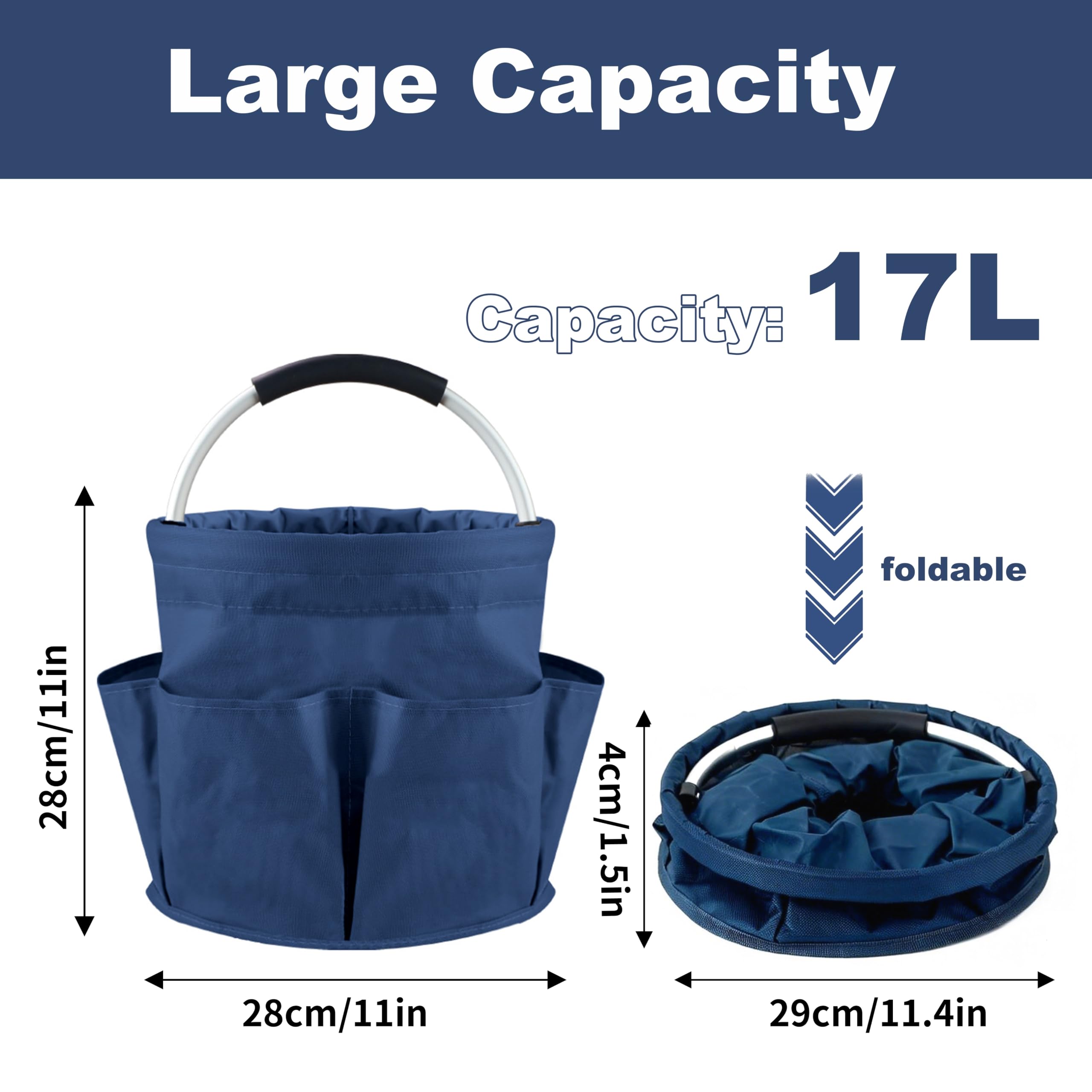Cesto per la Conservazione, Carrello Pulizie con Manico,Grande Contenitore Organizer per La Pulizia Professionali,Multi Tasche,Borsa per La Pulizia,Facile da Pulire e Trasportare (Blu scuro)