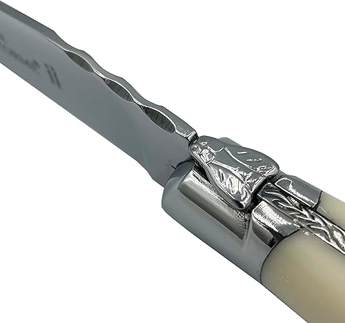 Miniatura 6 de Claude Dozorme Cuchillo para carne de acero inoxidable de 4.5 pulgadas y tenedor, juego de 2 piezas con mango de cuerno ligero en caja de regalo de