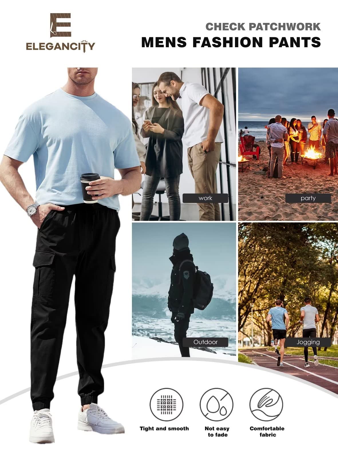 Elegancity Pantalones Hombre Pantalon Cargo Pantalon Chino Jogger Pants Pantalon Cargo Elastico Hombre con 6 Enchufes S-XXL