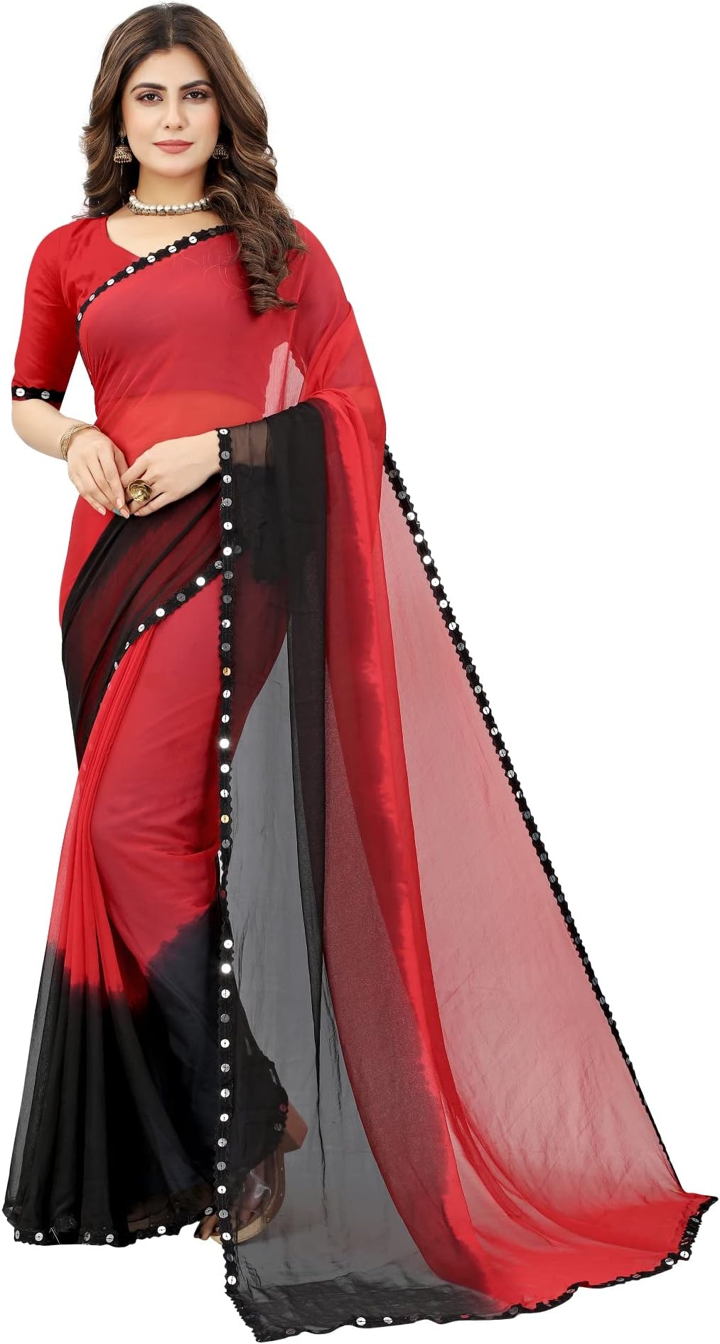A To Z Cart Women's Chiffon Hand Printed Beutiful (70-30) Half-Half sarees blouse piece (Mehendi-Mustard_Free_Size) PRIME MEHENDI-MUSTARD-LS