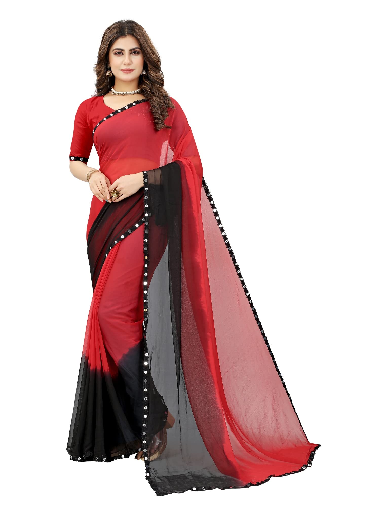 A To Z Cart Women's Chiffon Hand Printed Beutiful (70-30) Half-Half sarees blouse piece (Mehendi-Mustard_Free_Size) PRIME MEHENDI-MUSTARD-LS