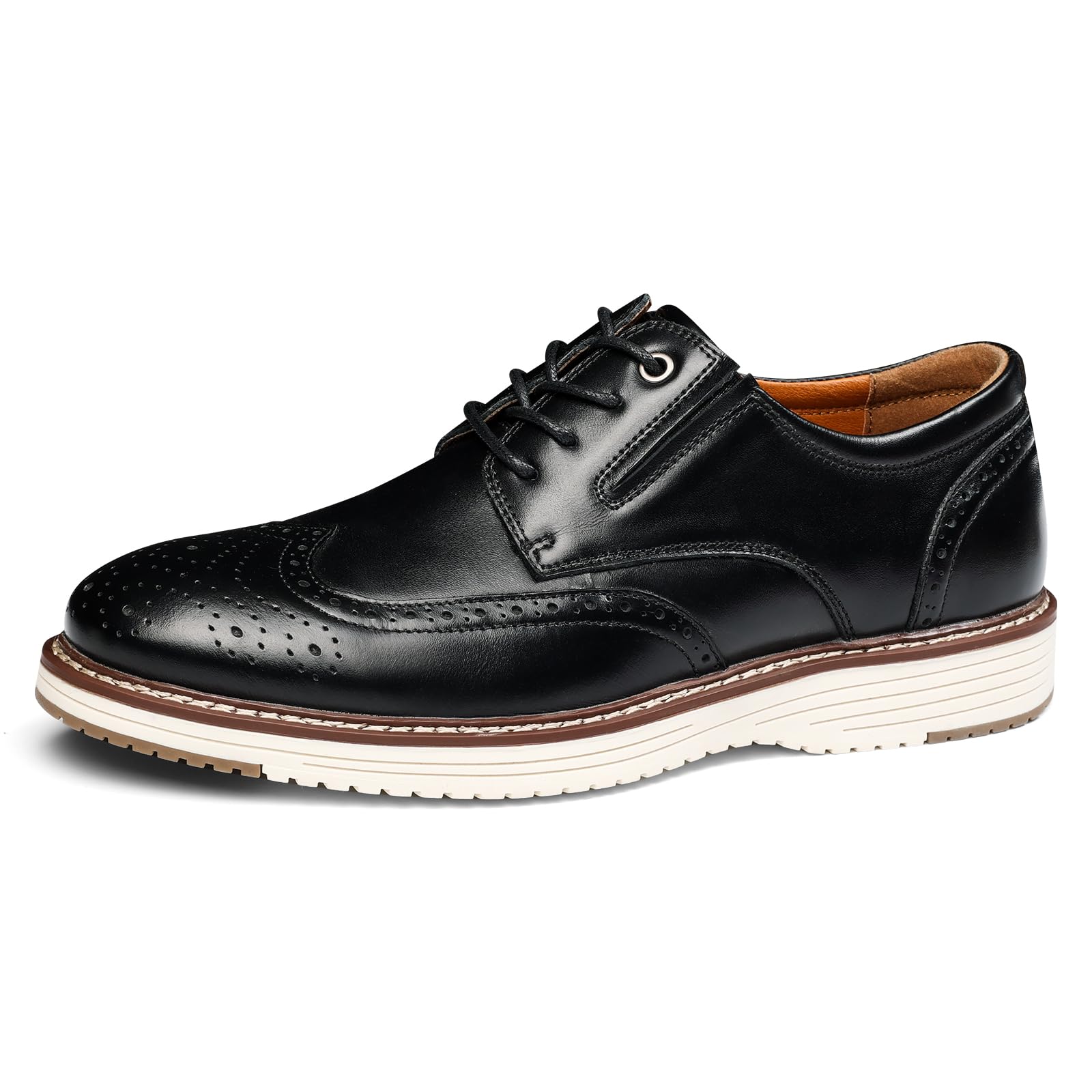 Hantatop Mens Dress Shoes, Genuine Leather Brogue Wingtip Casual Oxford Shoes with Arch Support, Comfortable Stylish Lace Up Formal Derby Dress